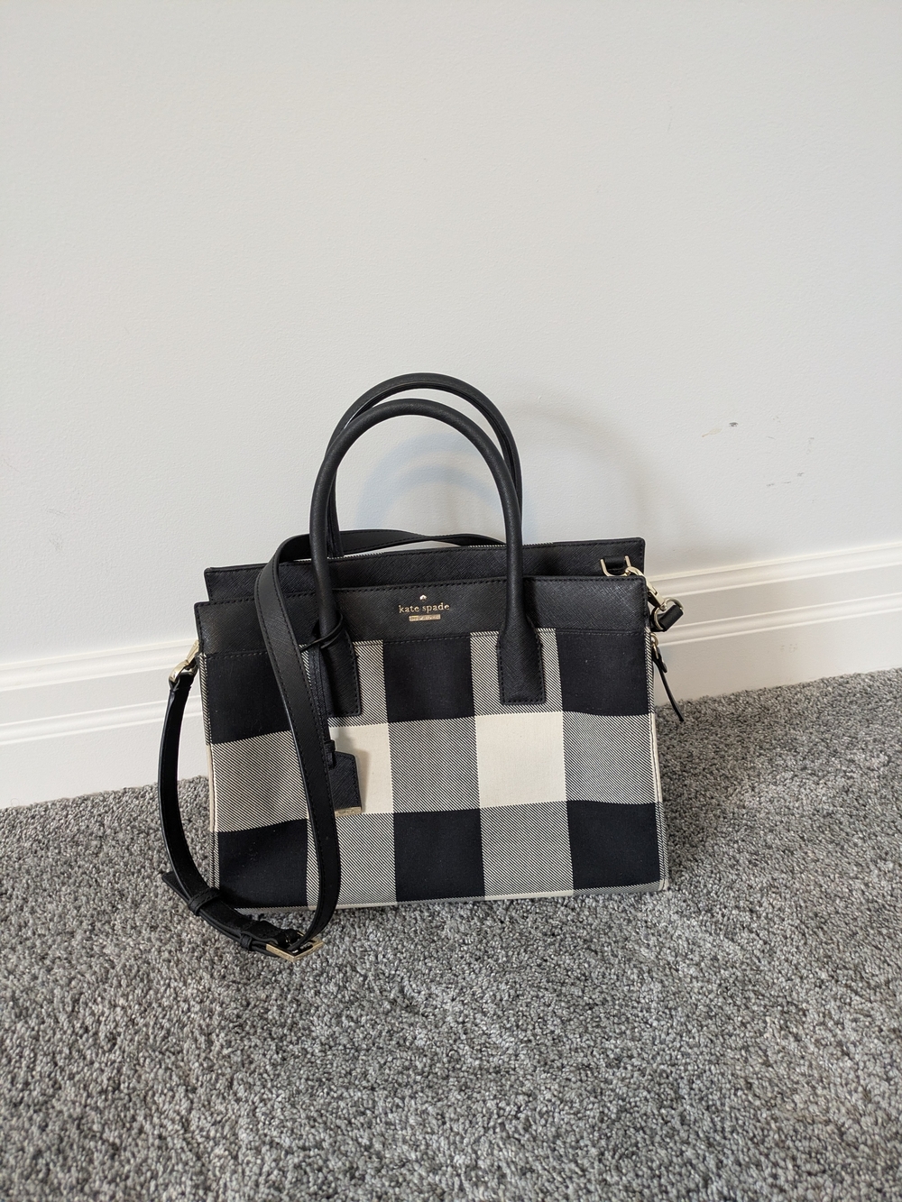 Kate Spade Black & Cream Plaid Tote Bag